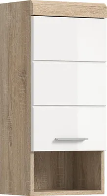 Produktbild von Badezimmer Hängeschrank, 37 cm breit, in Sonoma Eiche mit weiß Hochglanz - SIROCO-158