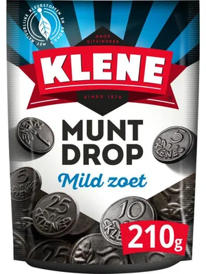 Produktbild von Klene Muntdrop Lakritz 210g – Süße & salzige Lakritzbonbons mit Minzgeschmack