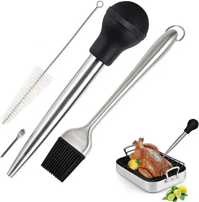 Immagine prodotto di Siringa per marinature in acciaio inossidabile per barbecue - Con beccuccio in acciaio inossidabile - Per marinature e iniezioni nella carne