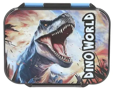 Produktbild von Dino World + Action 0413987, Brotdose, Kind, Blau, Grau, Polypropylen (PP), Abbildung, Rechteckig
