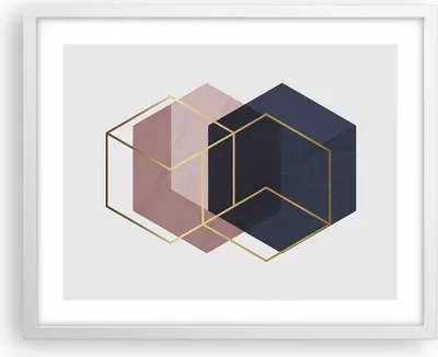 Produktbild von Gerahmtes Poster - Weißer Rahmen - Sechsecke Modern Gold - 50x40 cm - Wand Bild - Wanddeko - Wandbilder - Kunstposter - Wandposter - Bilderrahmen - Bilder - Kunstdruck - P2WAA50x40-4691
