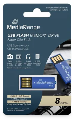 Produktbild von MediaRange MR975, 8 GB, USB Typ-A, 2.0, 14 MB/s, Ohne Deckel, Blau