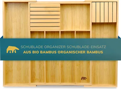 Produktbild von Roxlin Größenverstellbarer Bambus Besteckkasten für Küchenschubladen - Schubladentrenner Küche - Besteck Organizer 7 bis 9 Fächer - ausziehbare Schubl