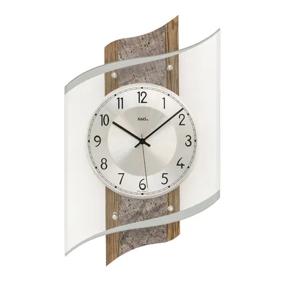 Produktbild von AMS 5518 Wanduhr Funk Funkwanduhr analog nussbaum farben mit Glas modern