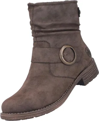 Auf dem Bild ist ein brauner Stiefel abgebildet der von der Seite zu sehen ist. Der Stiefel hat eine robuste Sohle und eine schlichte elegante Optik.
