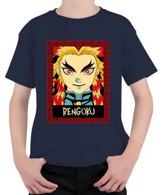Immagine prodotto di Maglietta RENGOKU Kyojuro Demon Slayer Anime Flame Gift Collector Unisex Bambini, Navy, 104