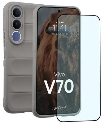 Produktbild von Robuste Handyhülle + gehärtetem Glas für Vivo V70 5G, Bizon Tur Pack, Hellgrau