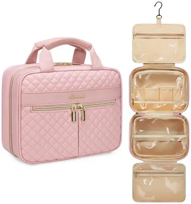 Image de Grandes trousses de voyage pour femmes, trousses de voyage imperméables, trousses à maquillage, trousses de voyage pour femmes, trousses de voyage avec pochettes à maquillage, trousses de voyage rouges