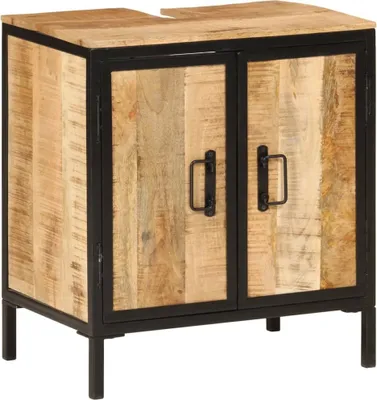 Image de Armoire lavabo de salle de bain bois massif de manguier et fer