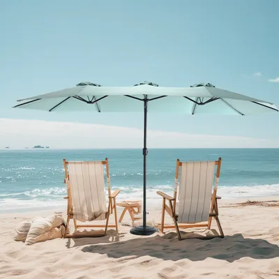 Image de LVHOM Parasol double avec manivelle 4,53m x 2,67m, Parapluie, Parapluie à manivelle hydrofuge, Parapluie de marché basculant 360° pivotant, Vert clair