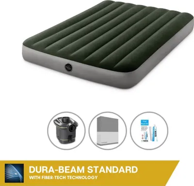 Produktbild von Intex Luftbett - 2 Personen - 137 x 191 x 25 cm - Grün - Mit Pumpe + Spannbettlaken Anthrazit + Reperaturset