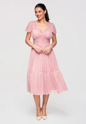 Produktbild von LARICA Midikleid Ausgestelltes V-Ausschnitt Cocktailkleid Elegant LA-OM-DLR329 dark pink L