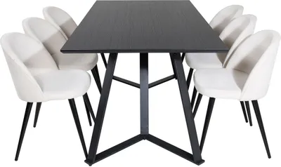 Produktbild von MarinaBLBL Essgruppe Esstisch schwarz und 6 Velvet Esszimmerstühle Samt beige, schwarz.