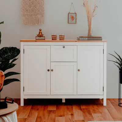 Immagine prodotto di Madia Bergen57 bianco 3 ante e 1 cassetto e top artisan rovere 120 cm