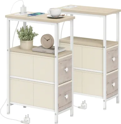 Image de Table d'appoint - Table basse - Rectangulaire - 20x40x63 cm - Bois mélaminé et acier - Minimaliste moderne - Bois naturel