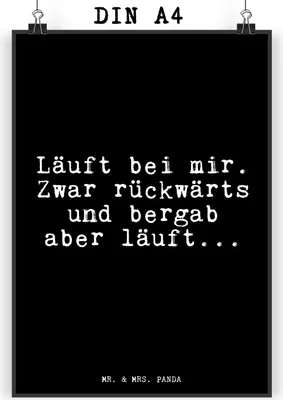 Produktbild von Mr. & Mrs. Panda Bild Läuft bei mir. Zwar... DIN A4 - Schwarz - Geschenk, wanddeko, Wandbild, Sprüche, Glizer Spruch Weisheiten Zitate Lustig Weisheit Worte, Kunstdruck