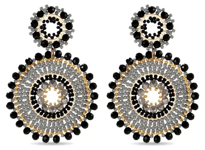 Produktbild von Schwarz Damen Boho Zweistufig Kreis Hängeohrringe Pendant Ohrringe Mehrfarbig Statement Strand Sommer Urlaub Festivalschmuck Modeschmuck Geschenk für