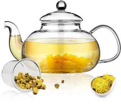 Productafbeelding van Unyqoos® Glazen theepot van 1000 ml, gemaakt van borosilicaatglas – met afneembaar roestvrijstalen zeefje, ergonomische handgreep en hittebestendig
