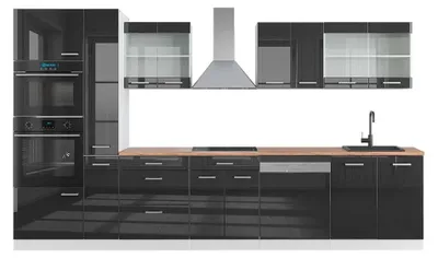 Produktbild von Küchenzeile Vicco R-Line Anthrazit Hochglanz/Weiß 350 cm mit Hochschrank, AP Eiche, Model 42132