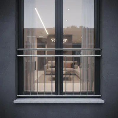 Produktbild von Französischer Balkon Edelstahl 100 cm Geländer, 90 cm Höhe, 7 Stäbe & Montageset