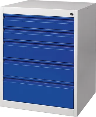 Produktbild von Schubladenschrank BK 600 H800xB600xT600mm grau/blau 5 Schubl. Einfachauszug