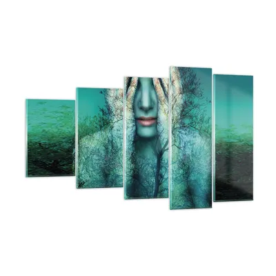 Produktbild von Bilder auf glas - 5 Teile - Frau Natur Grafik - 100x60cm - Glasbilder - Wandbilder - Bilder - zum Aufhängen bereit - Wanddekoration aus Glas - Glas Bilder - Wandbild auf Glas - GEG100x60-4254