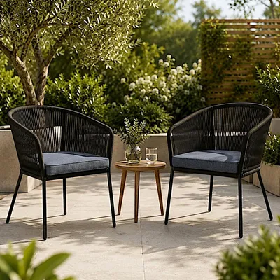 Produktbild von Gartenstuhl Lounge Stuhl 2er Set Gartensessel Rope Loungesessel Outdoor Schwarz