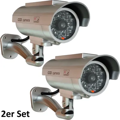 Produktbild von 2er Set Überwachungskameraattrappe, mit Solarpanel und blinkender LED, im realistischen Design