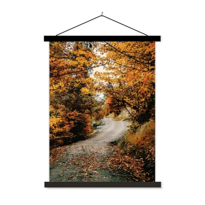 Produktbild von MuchoWow® Textilposter Herbstwald - Weg - Laub - Ländlich 60x80 cm mit schwarzem Rahmen - Plakathalter