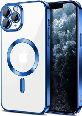 Produktbild von Magnetische Klar Hülle für iPhone 11 Pro Max, Kompatibel mit MagSafe, Elektroplattiert Handyhülle mit Kameraschutz Blau
