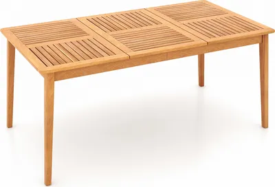 Image de COSTWAY Table de jardin Outdoor Table à manger en bois d'acacia, grande table de terrasse 170x90cm pour 6 personnes, table de balcon rectangulaire avec trou pour parasol