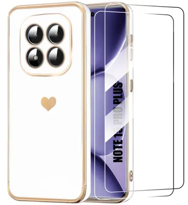 Image de Coque + 2 Verres Trempés pour Xiaomi Redmi Note 15 Pro Plus 5G, Silicone Motif Cœur - Blanc