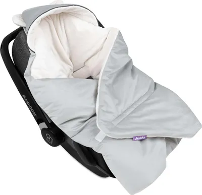 Produktbild von Decke für Kindersitz mit Kapuze und Ohren – Ecru Plüsch & Grey Velvet