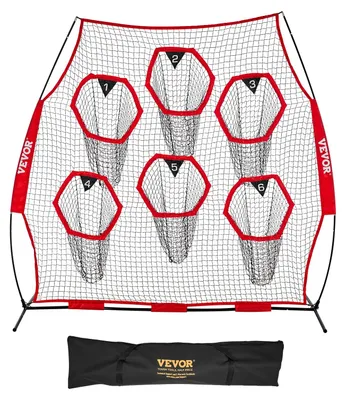 Imagen del producto de VEVOR, red de lanzamiento para entrenadores de fútbol (274 x 106 x 243 cm) con 6 bolsillos objetivo, bolsa de transporte portátil y correas. Ideal para entrenar la precisión de los pases del quarterback