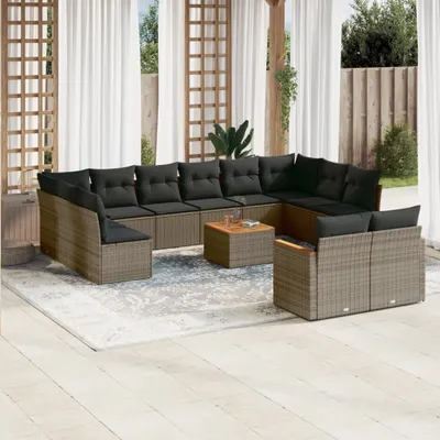 Produktbild von Gartenmöbelgarnituren - 13-tlg. Garten-Sofagarnitur mit Kissen Grau Poly Rattan Möbel21