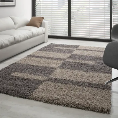 Produktbild von Moderner Hochflor-Teppich mit geometrischem Muster - weicher Wohnzimmerteppich im Design-Look, Größe: 80 x 250 cm, Farbe: Taupe