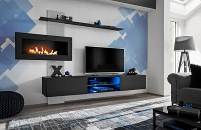Produktbild von Anbauwand Wohnwand Schrankwand Flame B mit Bio-Ethanol Kamin und Push Click Led