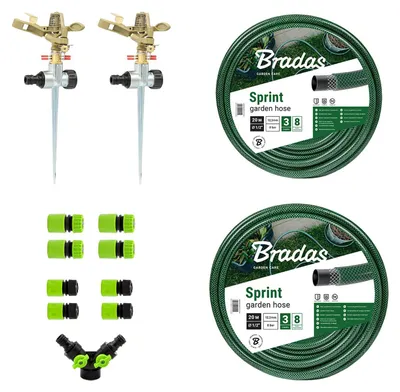 Produktbild von 1/2 Zoll Gartenbewässerungsset mit 2 Metall Sprinkler und Schlauch