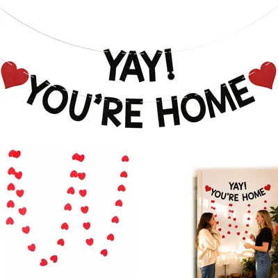 Banner-Set mit Herzgirlande, Willkommen zu Hause, 5 m, Papier