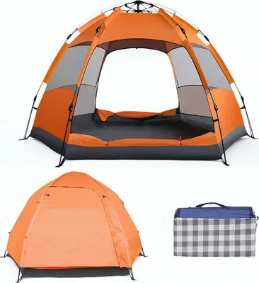 Image de （Orange）Tente de camping Pop Up Tente dôme double paroi imperméable protection UV Tentes jetables Tente familiale pour 3-4 personnes en plein air Camping Voyage Trekking