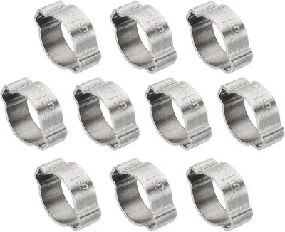 Imagen del producto de Abrazadera doble para tubos de 10 mm, de 13-15 mm de diámetro - Fabricada en acero inoxidable 304 - Tipo clip en "O" - Para conductos de combustible y gas - Color plateado