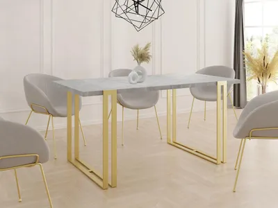 Produktbild von Ausziehbarer Esstisch - Großer Tisch im Loft-Stil mit Golden Metallbeinen 120 bis 220 cm - Industrietisch für das Wohnzimmer - Spacesaver - Beton Grau - 120 x 80 cm