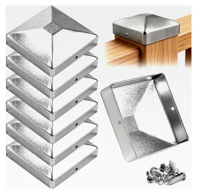 Produktbild von 6 Stück Pfostenkappen 71x71mm für Zaunpfosten aus rostfrei verzinktem Metall mit Schrauben für Holzpfosten