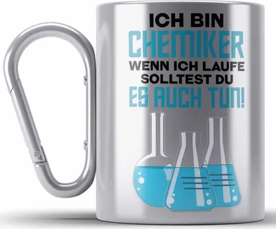 Produktbild von Trendation - Chemiker Geschenke Edelstahl Tasse Karabinern Edelstahl Tasse Karabiner Chemielaborant Chemie Geschenk Chemielabor Gadget (Silber)