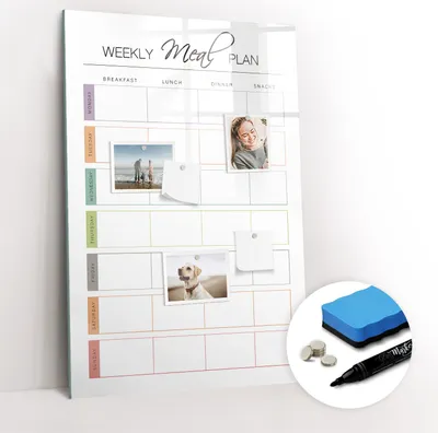 Produktbild von Magnetische Wandtafel - Schwarzer Marker + Schwamm + Magnete - 60 x 90 cm - Wochenmenü