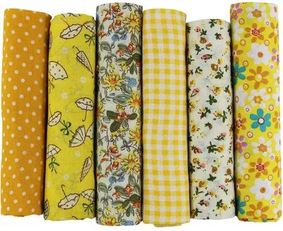 Produktbild von 6 Stück 50x50cm Baumwollstoffe Patchwork gelb DIY Nähen