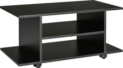 Image de HOMCOM Meuble TV avec roulettes pivotantes, banc TV en bois avec étagères, support télé pour télévision jusqu'à 42 pouces, style contemporain pour salon chambre et bureau, 80 x 40 x 40 cm, noir