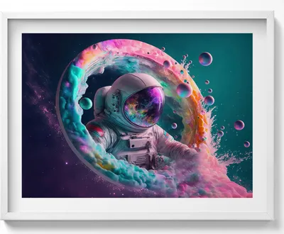 Produktbild von Kosmonautenfarbene Wolken– Wandbild mit Rahmen – Gerahmtes Bild  – Wanddekoration – 80x60 cm –  Weiß Rahmen