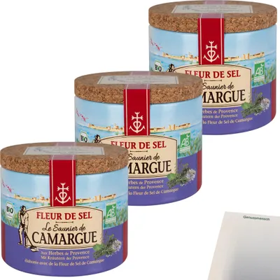 Produktbild von Le Saunier de Camargue Fleur de Sel Kräuter Provence 3er Pack (3x125g Dose) + usy Block