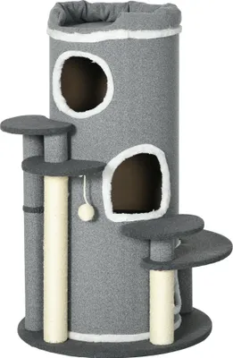 Immagine prodotto di Fortuna Lai Tiragraffi per gatti 99 cm  Tiragraffi con cuccia, pallina e piattaforme, mobili per gatti, grigio